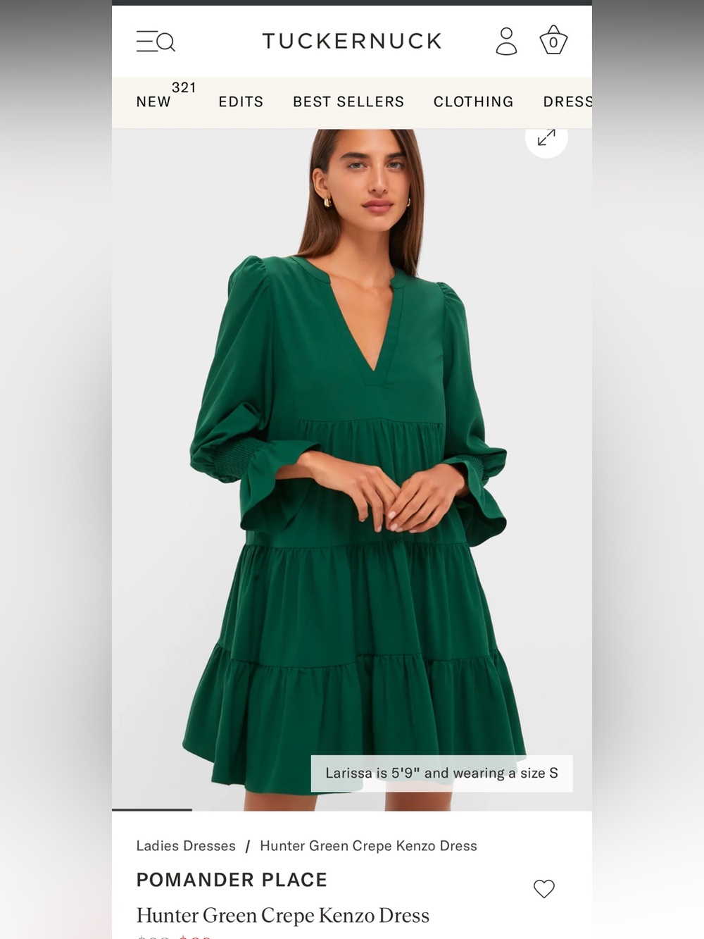 Tuckernuck Pomander Place Kenzo Hunter Green V-Neck Tiered Mini Dress medium